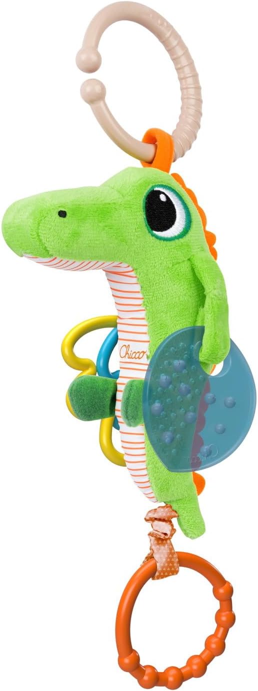 Chicco Crocodile Vibrating Rattle Ring Universal Ring for Prams and Prams Plastic Craft Vibration Effect Sensory Play for 3-24 Months