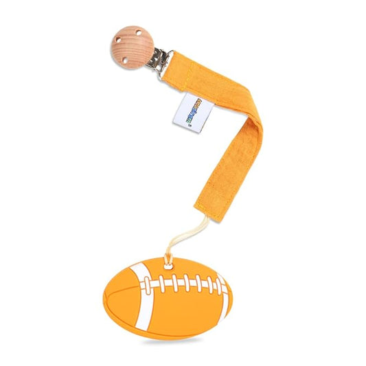 Baby Food Grade Silicone Sports Shape Teether Toy with Pacifier Clip Holder,Teething Pain Relief Toys Gift Set for 3 Months+ Boys and Girls,Freezer Safe,BPA Free (American Football)