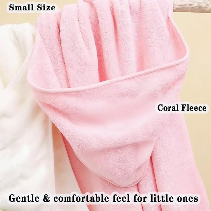Baby Hooded Bath Towel 31.5"x31.5" Ultra Absorbent Cloud-Soft Cozy Coral Fleece, for Newborn Infant Toddler Up to 3 Years, Unisex Bathrobe Blanket 2PCS(White Pink)