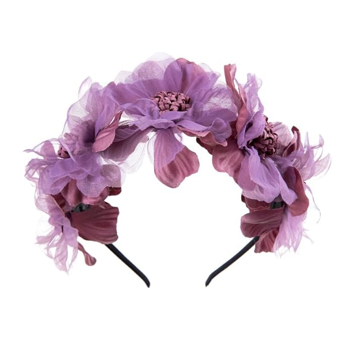 Bethynas Baby Girls Flower Cluster Headband Soft Lace Cloth Floral Head Wear for Wedding Party Cute Flower Hair Band for Toddlers Flower Girls (Purple)