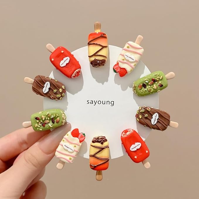 5 Pairs(10 Pcs) Super Cute Lovely Summer Realistic Mini Icecream Hairpin Ice Sucker Hair Clips Hair Decoration Women Girls Salon Hairstyle Hairdressing Grip -Icecream 2