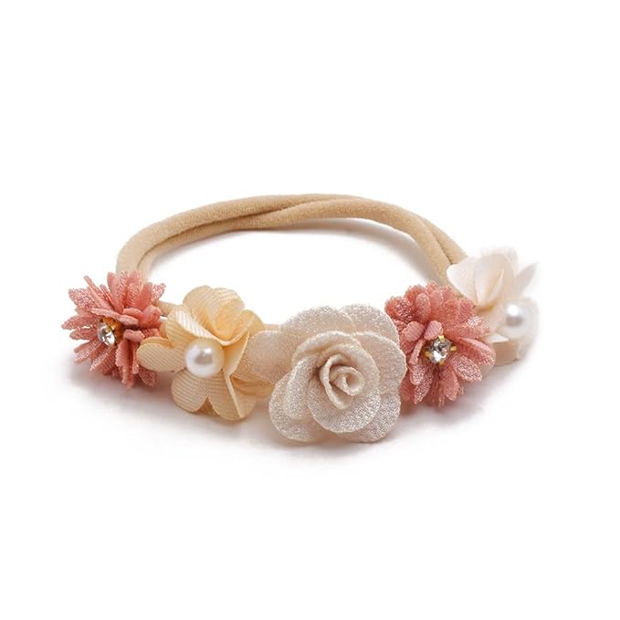 Mealah Baby Girls Flower-Headband Elastic-Nylon Hairbands Floral Crown for Newborn Infant Toddler Pack of 3