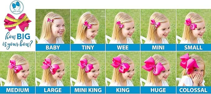 Wee Ones Girls' Classic Grosgrain Moonstitch Edge Hair Bow, No-Slip Hair Clip, Handmade, White with Blue, Medium