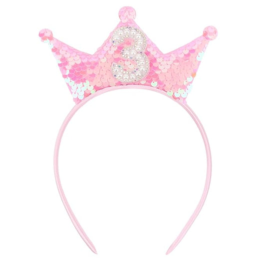 Birthday Crown Headband Pink Glitter Headbands for Girls 3 Year Old Girl Gifts 3rd Birthday Decorations