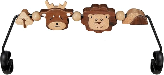 iGRATENS Three-Dimensional Baby Bjorn Bouncer Toy Bar, Toy for Baby Bouncer Soft & Bliss, Easy to Attach and Remove, 360°Rotating Natural Wooden Toys, Double-Sided Raised Design, Lion & Deer