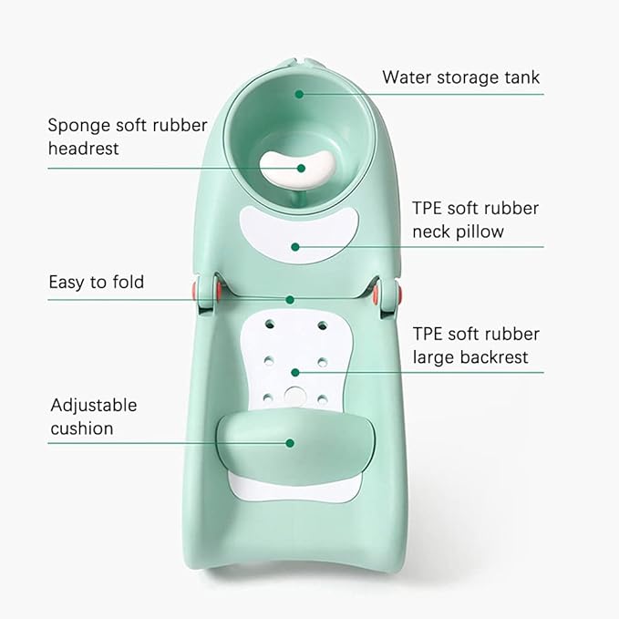 WAYUTO Foldable Baby Shampoo Chair with Shampoo Basin and Head Cushion Waterproof Kids Wash Hair Chair Comfortable Toddler Shampoo Chair Bather Girls Non Slip Kids Hair Washing Bath Seat(Mint Green)