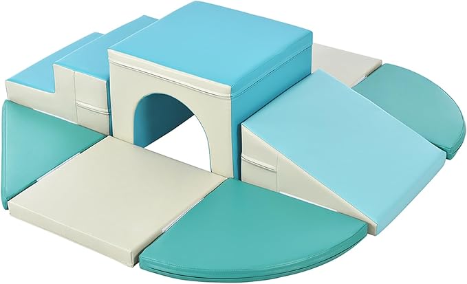 9 Piece Soft Climb and Crawl Activity Playset, Soft Foam Tunnel Climber, Indoor Active Playset for Crawling and Sliding
