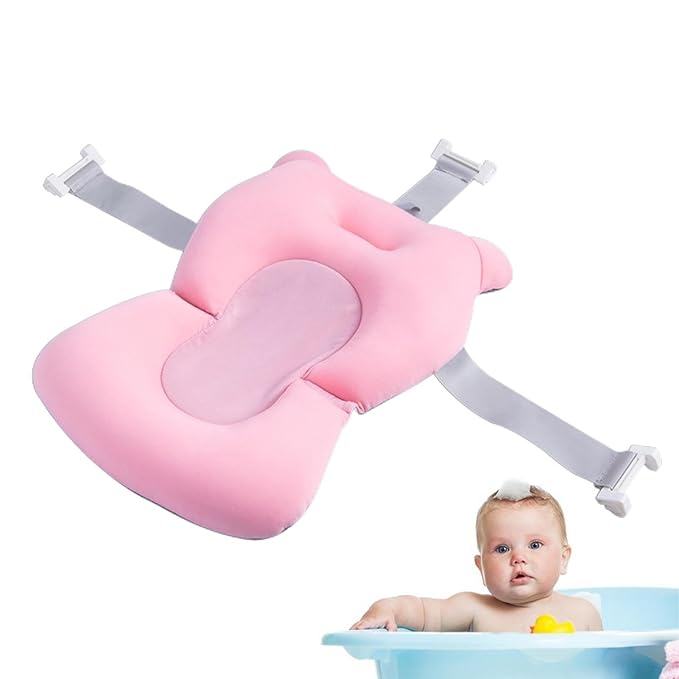 Baby Bath Pad | Foldable Travel Baby Baths Tub, Babies Tub with Soft Baths Mat, Babies Bath Seat Support Net, Non-Slip, 3 Safety Belts, for Home Travelling