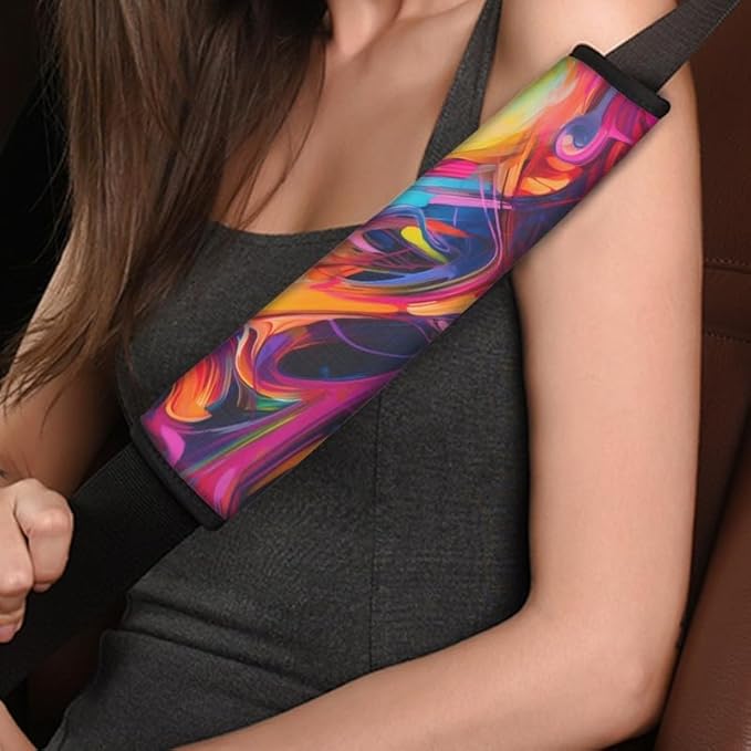 Colorful Fluid Painting Car Belt Strap Cover Shoulder Pad Multi-Colour Art Abstract Oil Painting 2Pcs Car Seat Belt Strap Cover Auto Accessories Polyester Covers