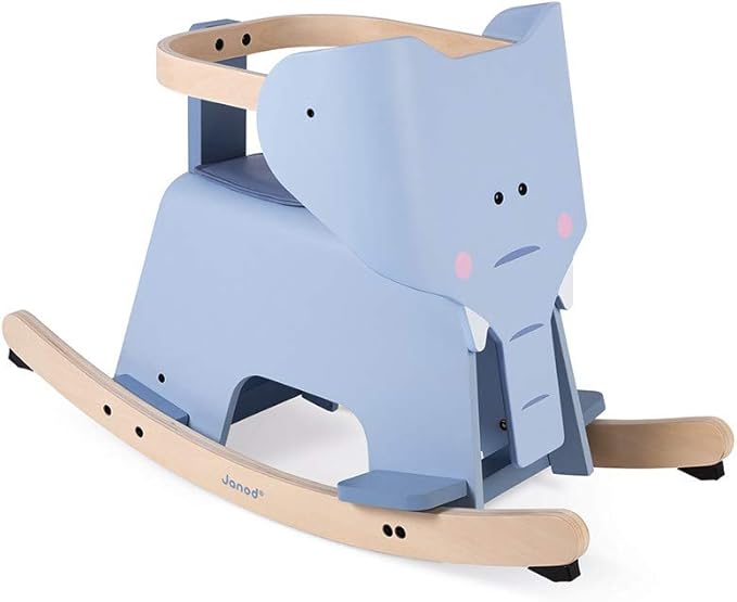 Janod Rocking Elephant – Classic Wood Rocker Ride-On Toy - Ages 1+ - J08024