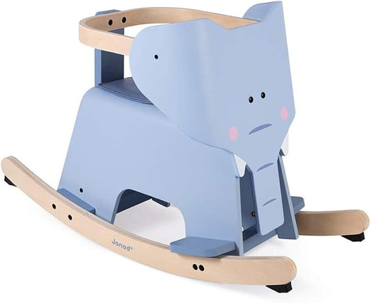 Janod Rocking Elephant – Classic Wood Rocker Ride-On Toy - Ages 1+ - J08024