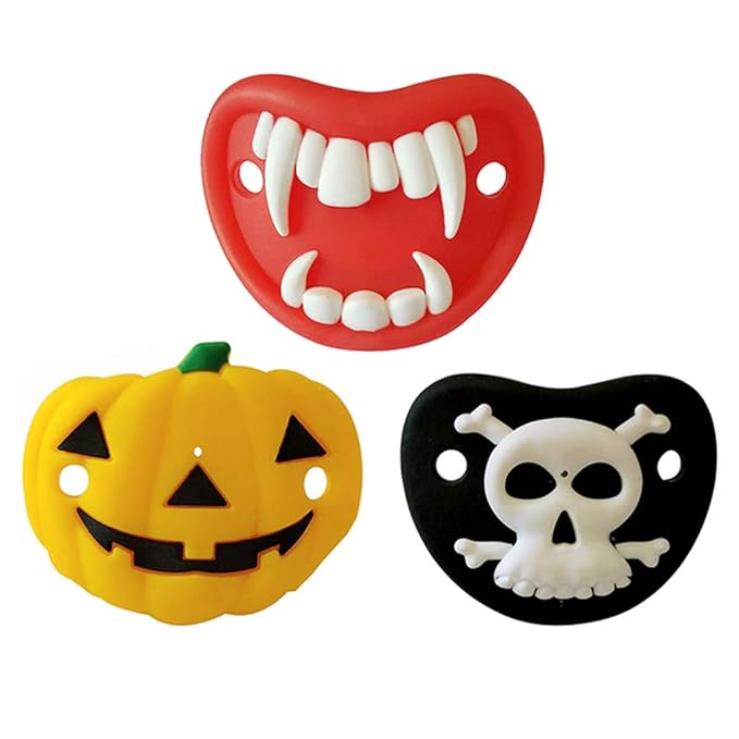 TOYANDONA 3pcs Baby Pacifiers Halloween Elements Design Pumpkin Skeleton Vampires Fangs Shaped Pacifier for Baby Toddlers Infants