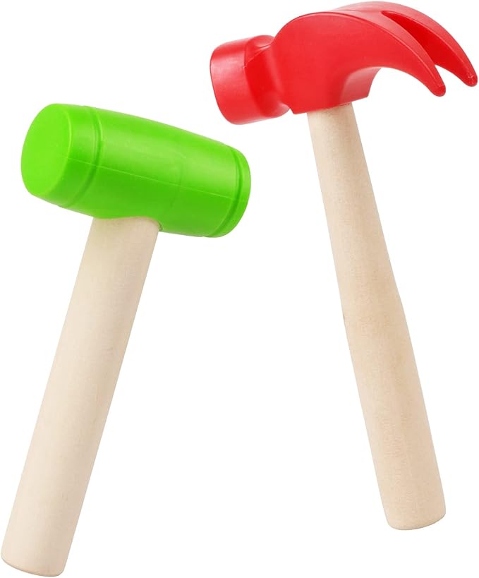 2pcs Toy Hammer Simulation Wooden Hammers Small Plastic Toddler Claw Hammer Portable Kids Maintenance Tools Toys Pretend Fake Mallet Hammers for Boys Girls