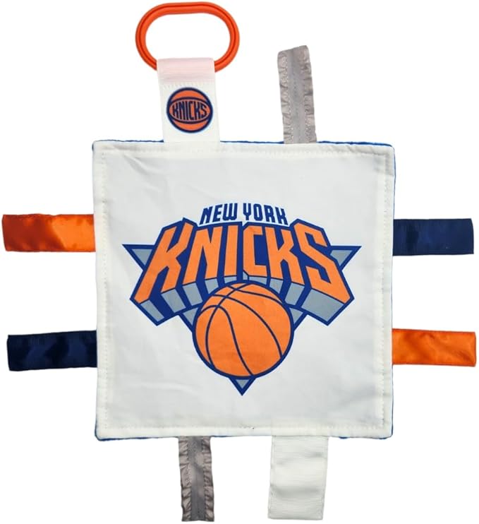 The Learning Lovey New York Knicks Baby Tag Toy, NBA Basketball Sensory Crinkle Toys, Soft & Safe, Ideal Stroller, BPA-Free with Clip, 8" x 8"