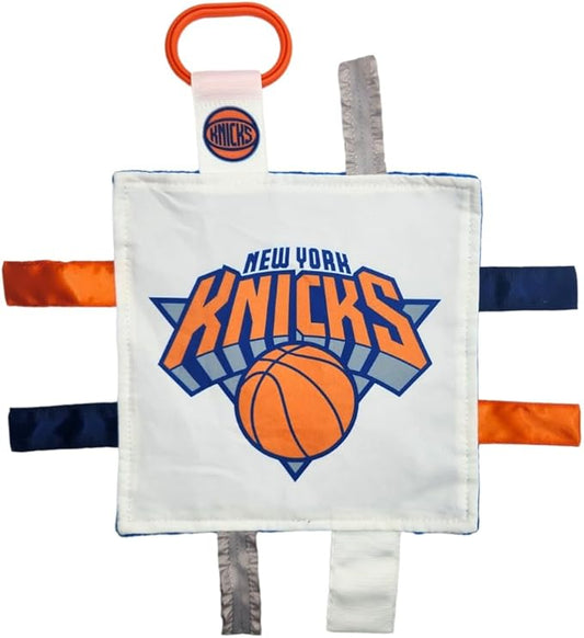 The Learning Lovey New York Knicks Baby Tag Toy, NBA Basketball Sensory Crinkle Toys, Soft & Safe, Ideal Stroller, BPA-Free with Clip, 8" x 8"