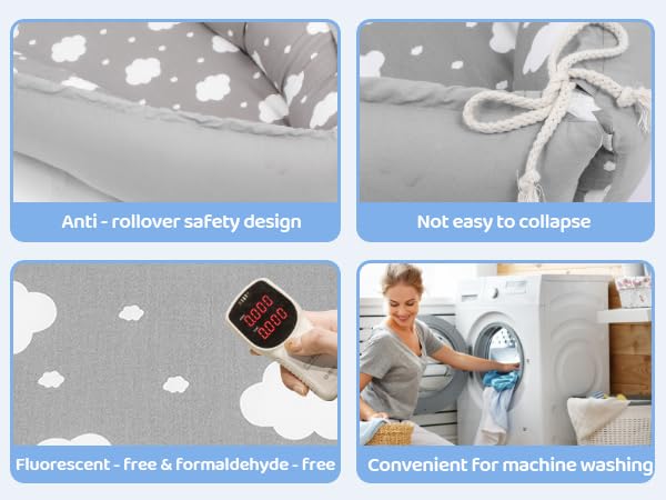 Baby Lounger for Newborn,0-12 Months,Soft Infant Lounger Pillow for Home and Travel, Baby Protable Nest Lounger with Cover,Multi-Use Baby Lounger for Supervised Play&Tummy Time(Cloud)