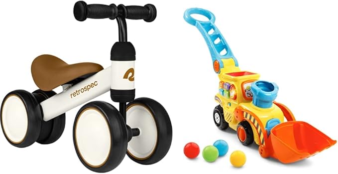 Retrospec Cricket Baby Walker Balance Bike with 4 Wheels for Ages 12-24 months - Toddler Bicycle Toy for 1 Year Old’s - Ride On Toys for Boys and Girls