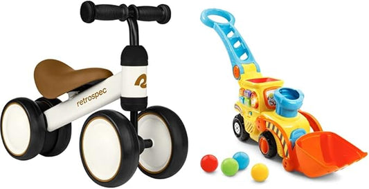 Retrospec Cricket Baby Walker Balance Bike with 4 Wheels for Ages 12-24 months - Toddler Bicycle Toy for 1 Year Old’s - Ride On Toys for Boys and Girls