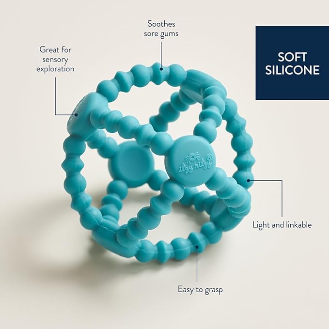 Itzy Ritzy Teething Ball – Flexible Teether Ball Soothes Sore Gums & Features Easy-to-Grip Design - Made of BPA-Free Silicone - Designed for Ages 3 Months and Up (Teal)