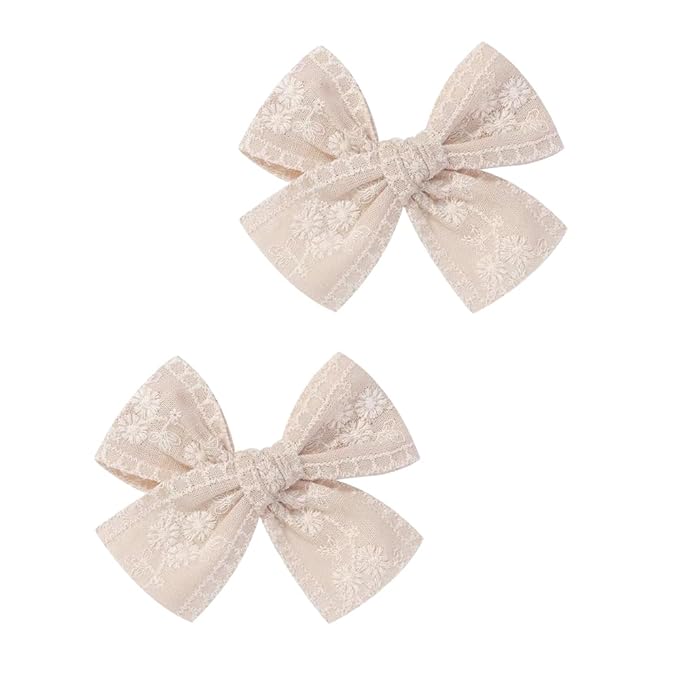 Fairy Hairpins Bows Hair Baby Girl Hair Clips Lace Embroidery Solid Color Fully Lined Hair Accessories Bows for Girls Baby Infant Toddlers in Pairs (A1)