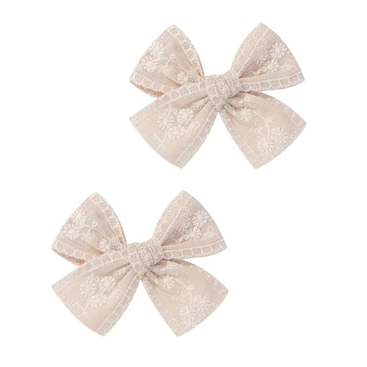 Fairy Hairpins Bows Hair Baby Girl Hair Clips Lace Embroidery Solid Color Fully Lined Hair Accessories Bows for Girls Baby Infant Toddlers in Pairs (A1)