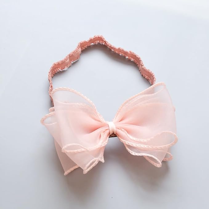 Cute Lace Bow Baby Girls Headbands White Knot Headband Soft Chiffon Hair Band for Newborn Infant Toddler Kids Hair Accessories (Pink A)