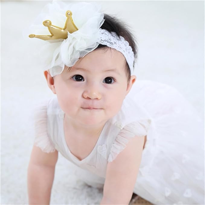 Floral Lace Hair Bow for Baby Girls Soft Stretch Headband for Newborns to Toddlers Baby Shower Birthday Hair Band 0-36 Months (White lace, Free)