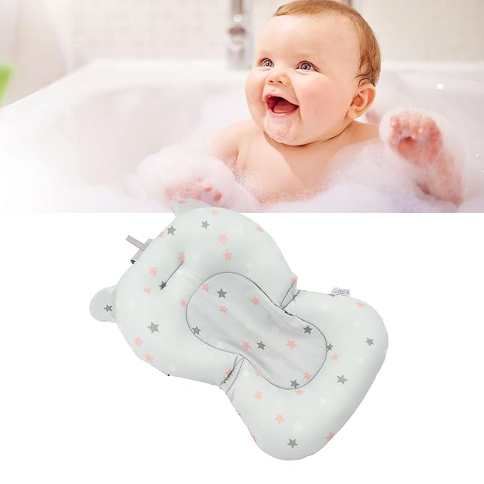 Baby Bath Seat Cushion, Floating Safe Foldable Adjustable Infant Bath Supporter for Newborn, Soft Bath Pillow Baby Bath Pillow for Bathtub (Light Blue Stars)