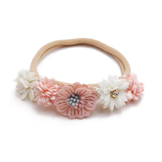 cherrboll 3pcs Baby Girl Headbands Flowers, Super Soft & Stretchy Nylon Floral Hairbands for Newborn Toddler