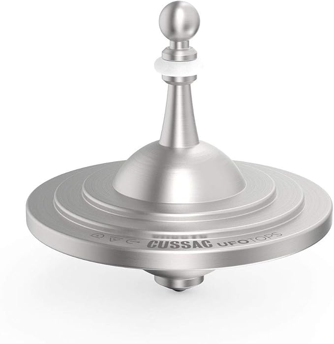 UFO Tops - Cussac - Metal Spinning Fidget Toy Top - Inspired by The Documented 1967 UFO Sighting in Cussac, France (Cosmic Silver)