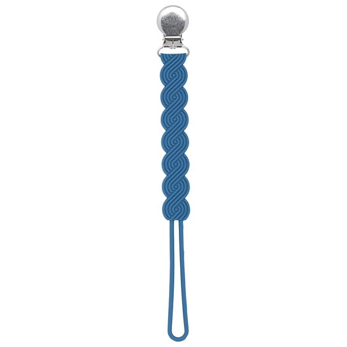 Three Little Tots All Silicone Modern, Short and Safety Tested Pacifier Clip (Blue, Waverly)