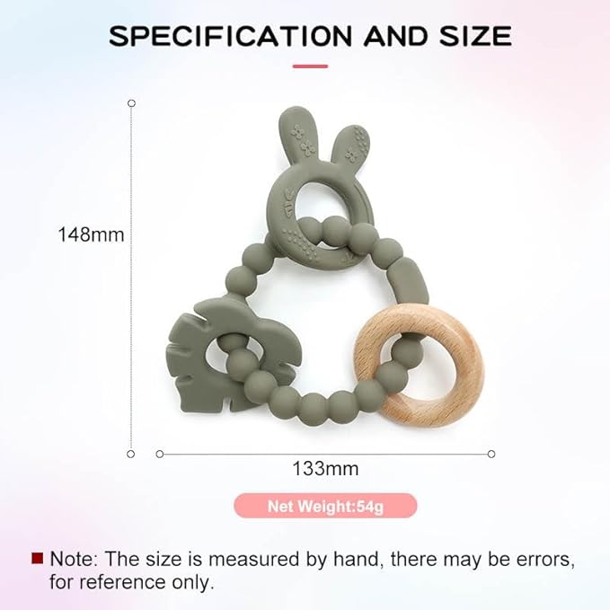 | Bohemian Teether | Baby Teether | Sensory Exploration and Teething Relief | 100% Food-Grade Silicone Teether Toy | BPA Free | Chewbeads | Silicone with Beechwood Ring | (Sage)