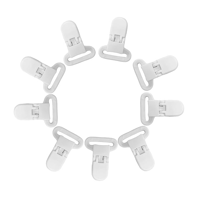 100Pcs Pacifier Clips Holders Suspender Mitten Binky Clip for DIY Teething Toys Baby Blankets Bib Holder Suit for 20mm Ribbon (White)