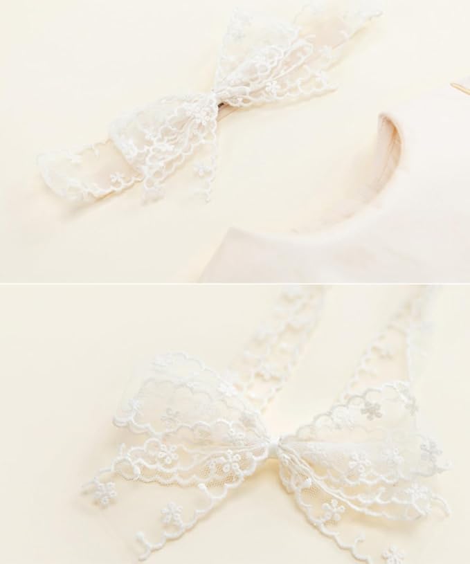 Baby Girls Lace Bow Headband Cute Chiffon Bow-Knot Toddler Hairband Elastic Soft Lace Infants Birthday Party Hair Accessories (White-4, One size)