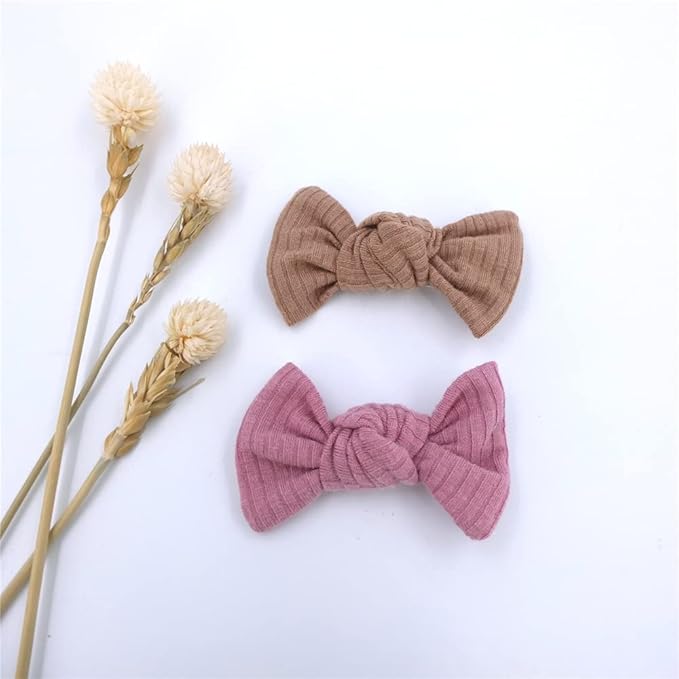Sugarmelon Mommy and Me Headband Set Mother Baby Matching Turban Headbands for Toddler Baby Girls Women Scrunchies Hair Bow Hairbands (Mauve and Latte)