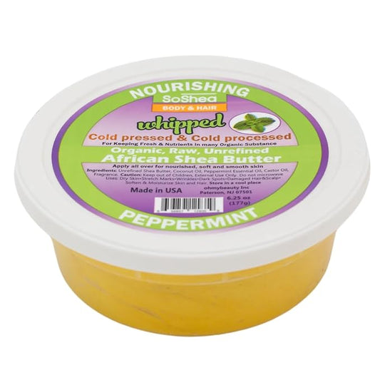 Whipped Shea Butter (Peppermint) - Nourishes, Moisturizes & Renews | 100% African Pure Shea Butter | Cold-Pressed & Cold-Processed | No Dyes & Parabens | Vegan | 6.25oz / 177g