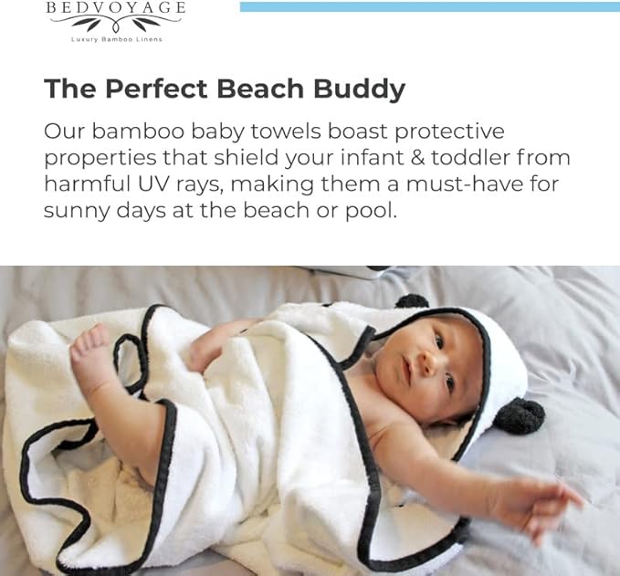 BedVoyage Baby Hooded Towel, 2pc with Baby Washcloth, Viscose Derived from Bamboo & Cotton, Toddler Bath Towels, Gentle, Plush & Absorbent for Babies & Toddlers