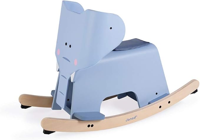 Janod Rocking Elephant – Classic Wood Rocker Ride-On Toy - Ages 1+ - J08024