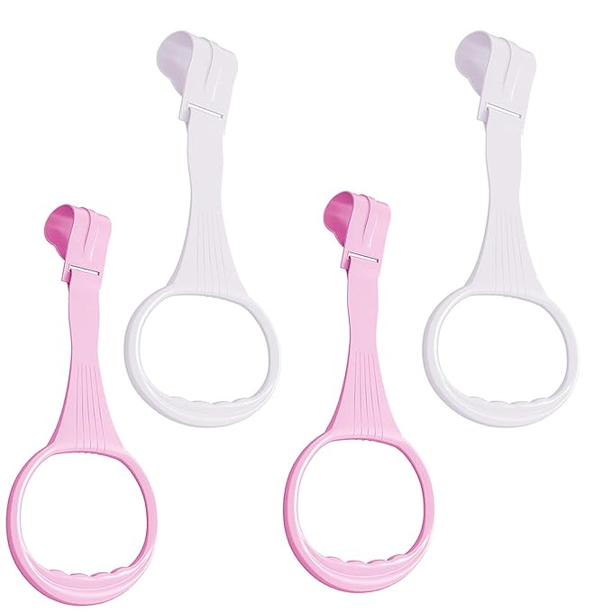 4pcs Walk Assistant Plastic Baby Crib Pull Rings for Baby Baby Pull Up Rings Cot Hanging Rings for Infant Baby Toddler Practice Tool (White 2pcs Pink 2pcs)