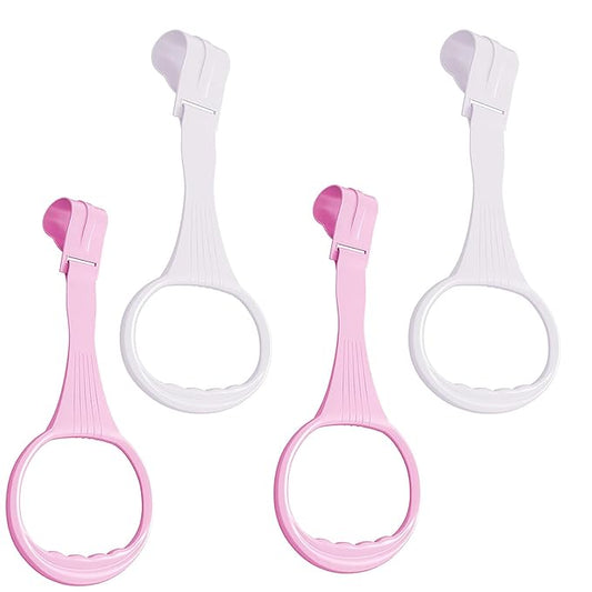 4pcs Walk Assistant Plastic Baby Crib Pull Rings for Baby Baby Pull Up Rings Cot Hanging Rings for Infant Baby Toddler Practice Tool (White 2pcs Pink 2pcs)