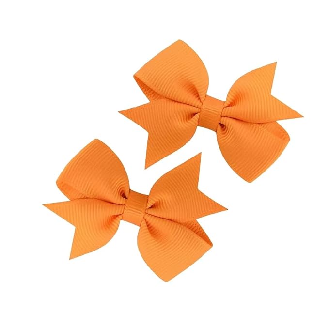 Baby Hair Bows Clips Fully Lined Grosgrain Boutique Solid Ribbon Mini Bows for Girls Teens Infants Kids Toddlers Newborn 2pcs Colors in Pairs (orange.)