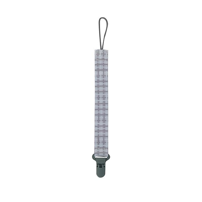 Nuby Pacifinder Baby Pacifier Clip - (2-Pack) - Pacifier Holder Clip with Convenient Hook Loop - Gray Plaid and Blue Stars