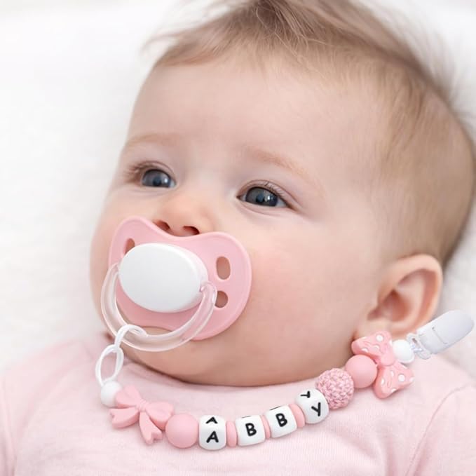 Personalized Name Pacifier Clips Nipples Holder Chain,Custom Baby Name Accessories Newborn Boy Girl Pacifier Clip (Purple)