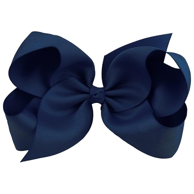 Oaoleer Big Hair Bows for Girls 12 PCS 6" Navy Grosgrain Ribbon Large Boutique Bow Alligator Clips Hair Accessories for Toddlers Little Girls Kids