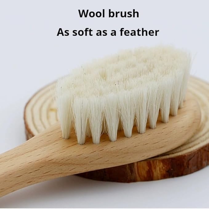 2-pcs Natural Goat Hair Baby Hair Brush - Hypoallergenic & Soft Wooden Handle for Delicate Scalp Massage & Relaxation - Perfect for Newborns & Toddlers”