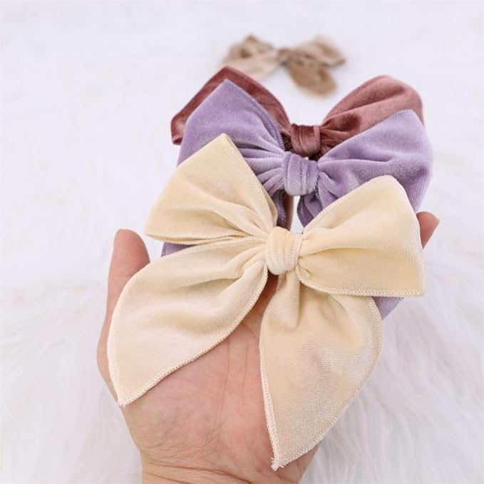 Pack of 4 Large Velvet Fable Bow Hair Clips for Kids Toddler Girl Mom Velvet Hair Bow Alligator Clips Baby Girls Women Hair Accessories (Cream/Mauve)