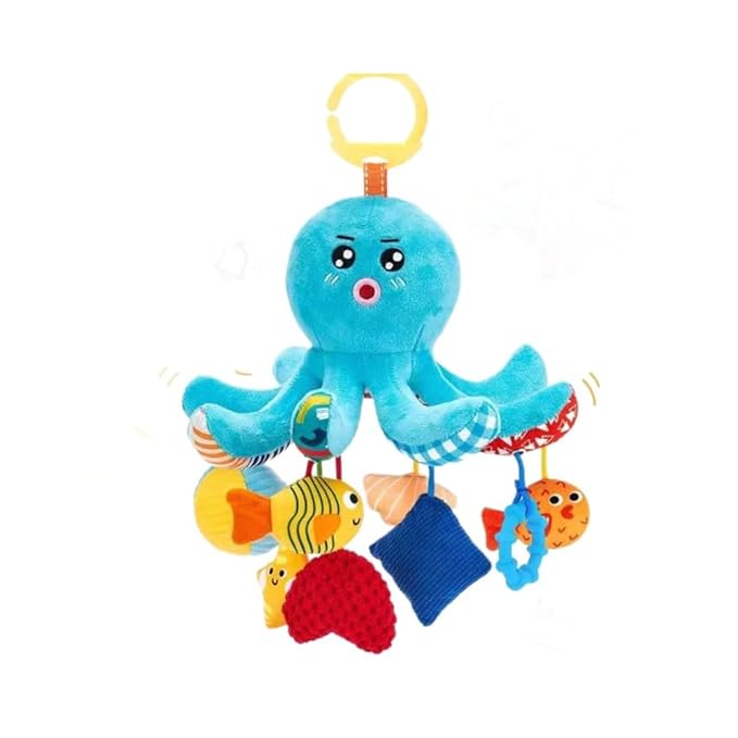 Hanging Toys with Pulling Cords, Squeaky, Rattle, Mirror, Newborn Sensory 0-12 Month Babies Gift Carseat Stroller Hanging Toy for Baby Gym