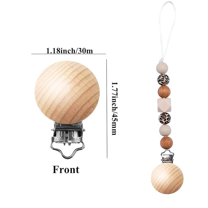 24 Pieces Natural Beech Wood Pacifier Clips Teething Grasping Toy Suspender Clips Charm DIY Pacifier Clips Holder Accessories