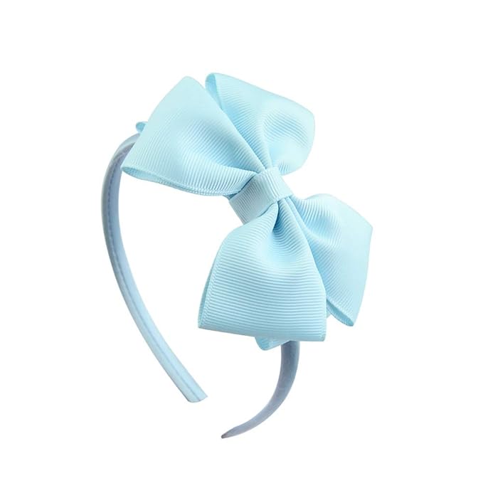 Baby Girl's 4 Inch Double Layer Bow knot Headband Pure Color Ribbed Band Hair Hoop (Light Blue)