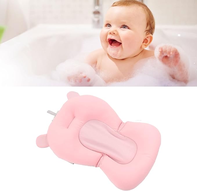 Baby Bath Cushion Pad Floating Foldable Adjustable Infant Bath Supporter Newborn Nonslip Bathtub Mat Infant Bath Supporter (Bear) Bath Cushion for Bathing Baby Bath Seats